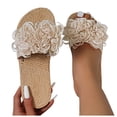 thumbnail image 1 of Dakaela Flower Flat Sandals for Women Comfortable Summer Beach Walking Slippers Arch Support Open Toe Casual Slip on Slides White 6.5, 1 of 7