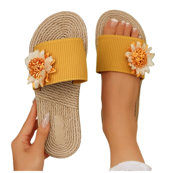 Dakaela Flower Flat Sandals for Women Comfortable Summer Beach Walking Slippers Arch Support Open Toe Casual Slip on Slides Yellow 8