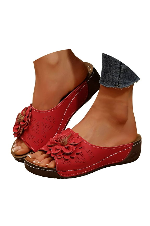 Womens Wedge Slide Sandals Open Toe Low Heel Orthopedic Casual Walking Shoes with Arch Support