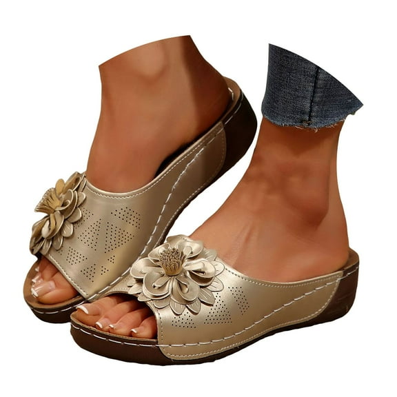 Dakaela Womens Wedge Slide Sandals Open Toe Low Heel Orthopedic Casual Walking Shoes with Arch Support