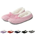 thumbnail image 1 of Dakaela Fuzzy Slippers for Women Indoor Fluffy Winter House Shoe Socks Non Slip Plush Slipper Ballerina with a Satin Bow Black Size 8, 1 of 4