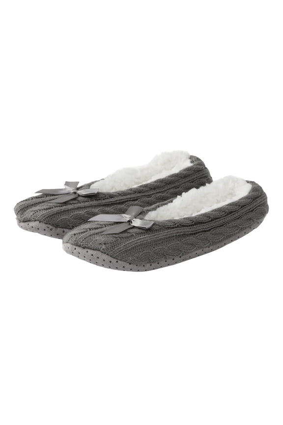 Fuzzy Slippers for Women Indoor Fluffy Winter House Shoe Socks Non Slip Plush Slipper Ballerina with a Satin Bow Grey Size 11