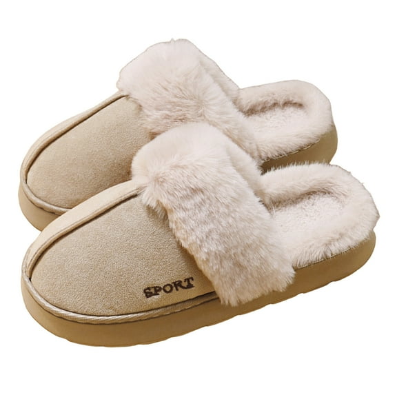 Dakaela Fuzzy Slippers for Women Suede Platform Fluffy Winter House Shoes Memory Foam Non Slip Indoor Outdoor Slides