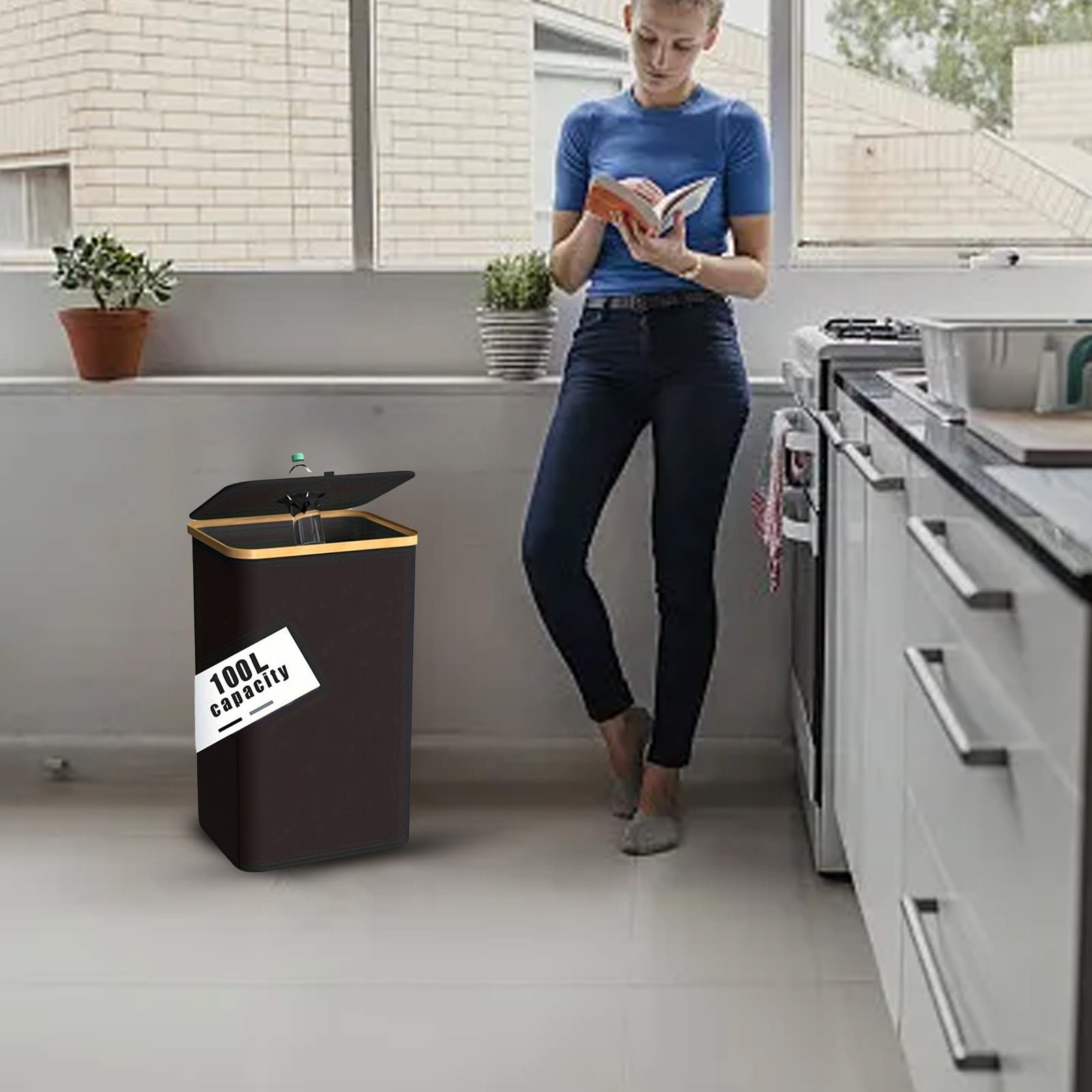 Dakaela Garbage Can Kitchen Trash Can with Lid for Room Laundry Step