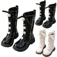 thumbnail image 1 of Dakaela Girl's Fashion Boots Kids Girls Waterproof Lace up Knee High Boots Side Zipper Leather Winter Combat Dress Shoes Black, 1 of 9