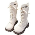 thumbnail image 1 of Dakaela Girl's Fashion Boots Kids Girls Waterproof Lace up Knee High Boots Side Zipper Leather Winter Combat Dress Shoes White, 1 of 8