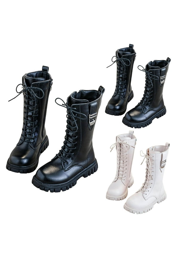 Girl's Fashion Boots Kids Waterproof Lace up Knee High Boot Combat Riding Dress Winter Shoes 4-12Y