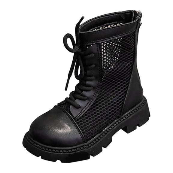 Dakaela Girl's Lace up Mid Calf Boots Breathable Combat Riding Booties Mesh Winter Sandals for Little Kids