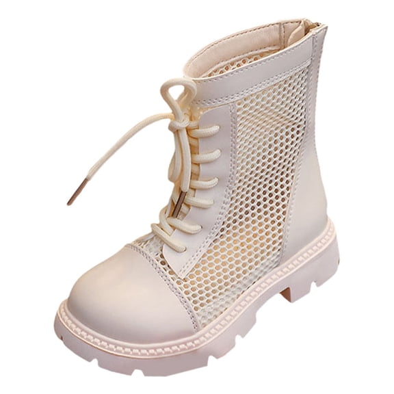 Dakaela Girl's Lace up Mid Calf Boots Breathable Combat Riding Booties Mesh Winter Sandals for Little Kids