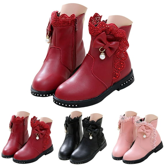 Dakaela Girls Ankle Boots Kids Side Zipper Dress Booties Fall Winter Wedding Party Slip on Shoes 4-12Y
