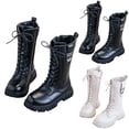 thumbnail image 1 of Dakaela Girls Boots Toddler Lace up Knee High Mid Calf Combat Boot Kids Side Zipper Punk Goth Fall Winter Riding Shoes Black 1, 1 of 6