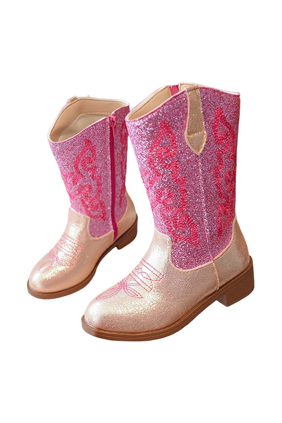Girls Cowgirl Boots Unisex Child Kids Glitter Cowboy Mid Calf Booties Sparkly Toddler Embroidery Western Riding Shoes Gold 12.5