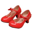 thumbnail image 1 of Dakaela Girls Dress Shoes Chunky High Heel Princess Pumps Mary Jane Cute Bow Wedding Party Prom Footwear for Little Kids Red 11.5, 1 of 8