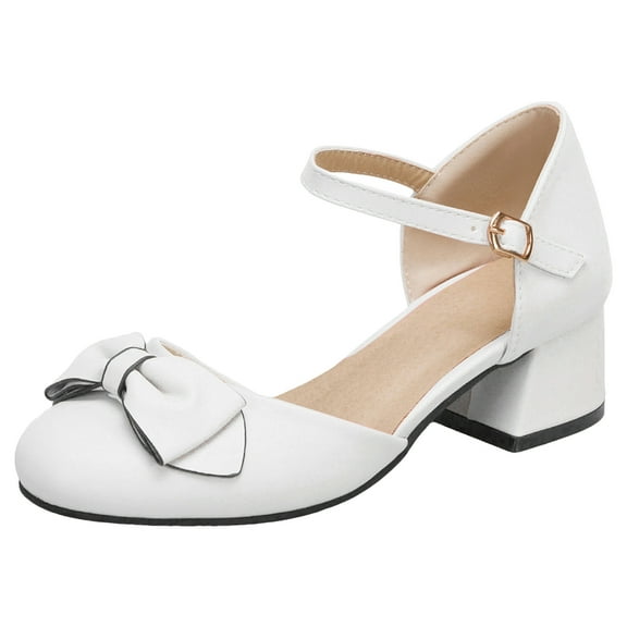 Dakaela Girls Dress Shoes Cute Bow Closed Toe Low Heels Ankle Strap Ballet Wedding Party Princess Sandals