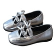 thumbnail image 1 of Dakaela Girls Dress Shoes Square Toe Bowknot Ballet Flats 3T 4T 5T Leather Ballerina Dance Mary Jane for Wedding Party Prom Silver Size 12.5, 1 of 5