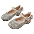 thumbnail image 1 of Dakaela Girls Dress Shoes Toddler Glitter Princess Mary Jane 3T 4T 5T Little Big Kid Low Heel Pearl Strap Wedding Prom Footwear Silver Size 8, 1 of 6