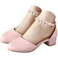 thumbnail image 1 of Dakaela Girls Heels Dress Shoes Kids Closed Toe Wedding Party School Pumps Pearl Ankle Strap Chunky Heel Sandals Pink Size 2.5, 1 of 7