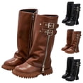thumbnail image 1 of Dakaela Girls Knee High Boots Buckles Fold Over Kids Long Boots Wide Calf Side Zipper Riding Booties for Wedding Party Black Size 12.5, 1 of 7
