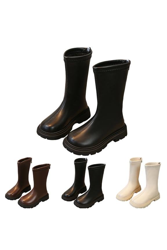 Girls Knee High Boots Fashion Lug Sole Tall Riding Boots Zipper Fall Winter Outdoor Shoes for Toddler Little Big Kid Beige 12.5