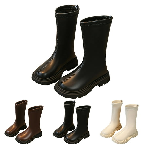 Dakaela Girls Knee High Boots Fashion Lug Sole Tall Riding Boots Zipper Fall Winter Outdoor Shoes for Toddler Little Big Kid Beige 9.5