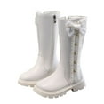 thumbnail image 1 of Dakaela Girls Knee High Boots Fashion Pearl Bowknot Princess Long Boots Side Zipper Fall Winter Trendy Riding Shoes White 3.5, 1 of 8