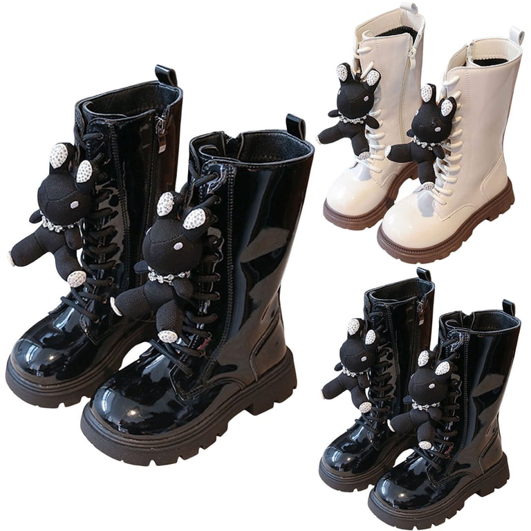 Dakaela Girls Knee High Boots Lace up Mid Calf Riding Combat  display picture 2