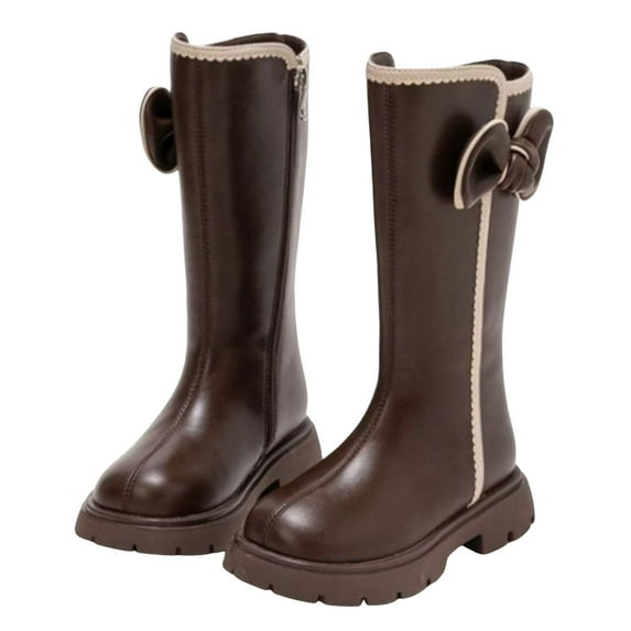 Dakaela Girls Knee High Boots Waterproof Cute Bow Winter Riding Boots Non Slip Side Zipper Dressy Outdoor Shoes for Little Big Kid Brown 12.5
