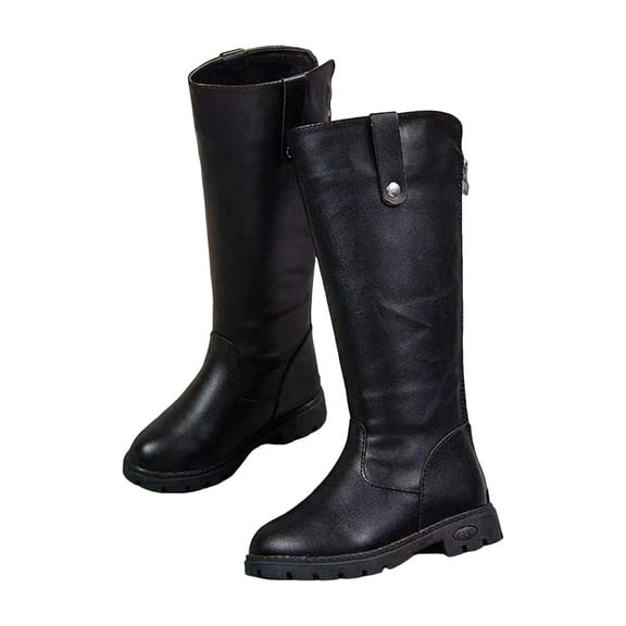 Dakaela Girls Knee High Boots Winter Snow Tall Boot Fashion Zip up Dress Shoes for Toddler Little Kid Black