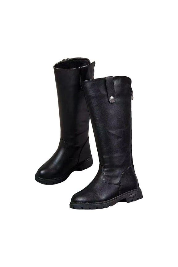 Girls Knee High Boots Winter Snow Tall Boot Fashion Zip up Dress Shoes for Toddler Little Kid Black
