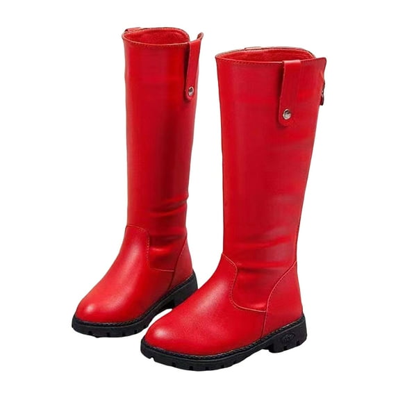 Dakaela Girls Knee High Boots Winter Snow Tall Boot Fashion Zip up Dress Shoes for Toddler Little Kid Red