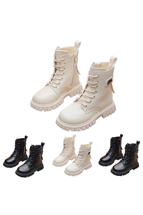 Girls Lace up Ankle Boots Fashion Leather Combat Riding Booties Waterproof Side Zipper Punk Goth Dress Shoes Black 9