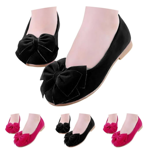 Dakaela Girls Mary Jane Dress Shoes Kids Suede Bowknot Princess Ballerina Flats School Wedding Party Uniform Loafers Black Size 6