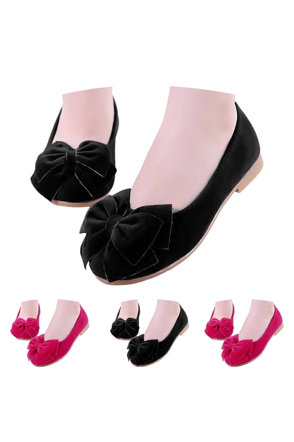 Girls Mary Jane Dress Shoes Kids Suede Bowknot Princess Ballerina Flats School Wedding Party Uniform Loafers Black Size 6