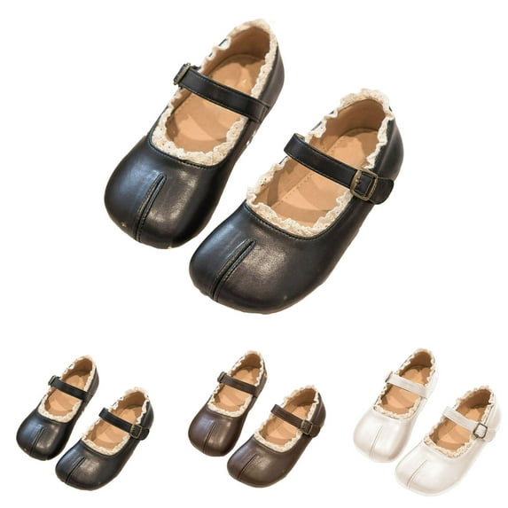 Dakaela Girls Mary Jane Flats Lace Non Slip Soft Sole Princess Dress Shoes 3T 4T 5T 6T School Uniform Wedding Oxford Loafers Black Size 8
