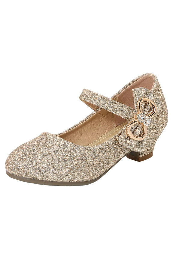Girls Mary Jane Low Heel Glitter Princess Dress Shoes Rhinestones Flower Wedding Party Kids Pumps