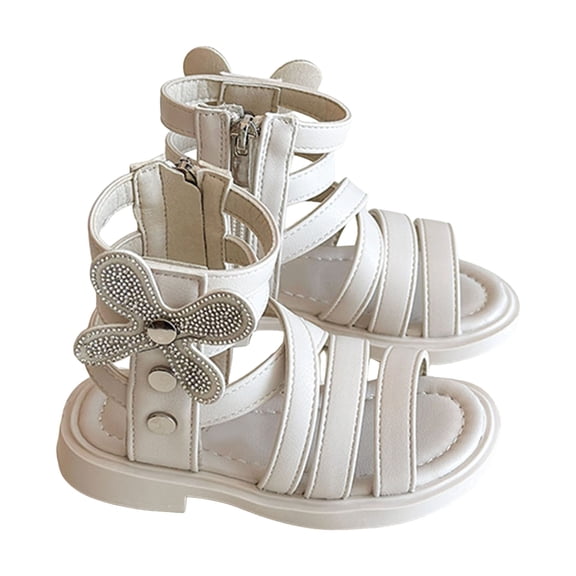 Dakaela Girls Sandals Cute Open Toe Strappy Gladiator Summer Sandal Kids Toddler Flower Dress Shoes Beige