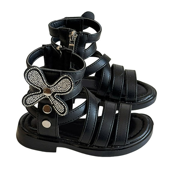 Dakaela Girls Sandals Cute Open Toe Strappy Gladiator Summer Sandal Kids Toddler Flower Dress Shoes Black