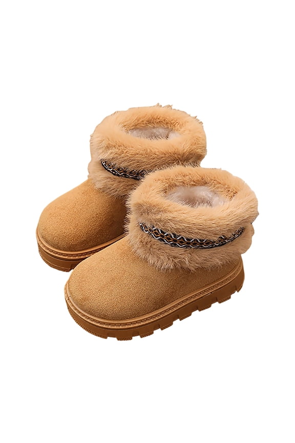 Girls' Suede Winter Boots Toddler Furry Lined Snow Ankle Booties Platform Non Slip Outdoor Shoes for Little Big Kid Brown 9