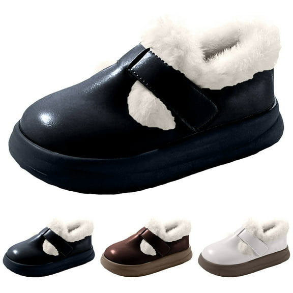 Dakaela Girls Winter Dress Shoes Toddler Fleece Lined Plush Mary Janes Flats Little Kid School Uniform Oxford Snow Ankle Boots Black 9
