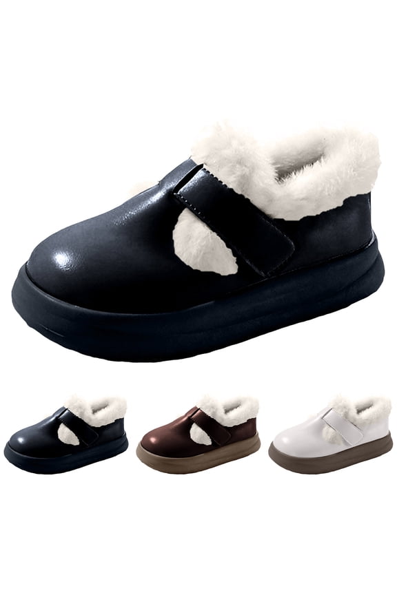 Girls Winter Dress Shoes Toddler Fleece Lined Plush Mary Janes Flats Little Kid School Uniform Oxford Snow Ankle Boots Black 9