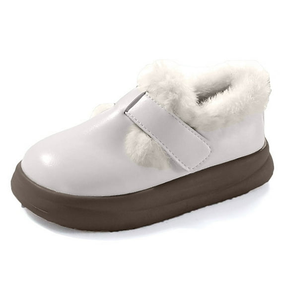 Dakaela Girls Winter Dress Shoes Toddler Fleece Lined Plush Mary Janes Flats Little Kid School Uniform Oxford Snow Ankle Boots White 9