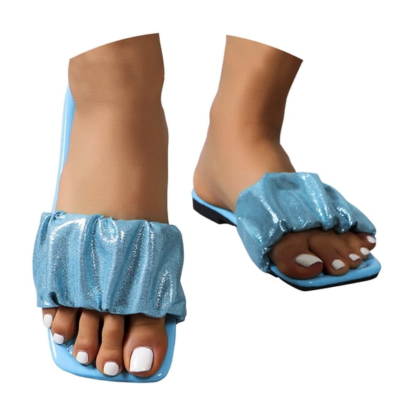 Dakaela Glitter Slide Sandals for Women Square Open Toe Houde Slippers 2025 Fashion Walking Slides