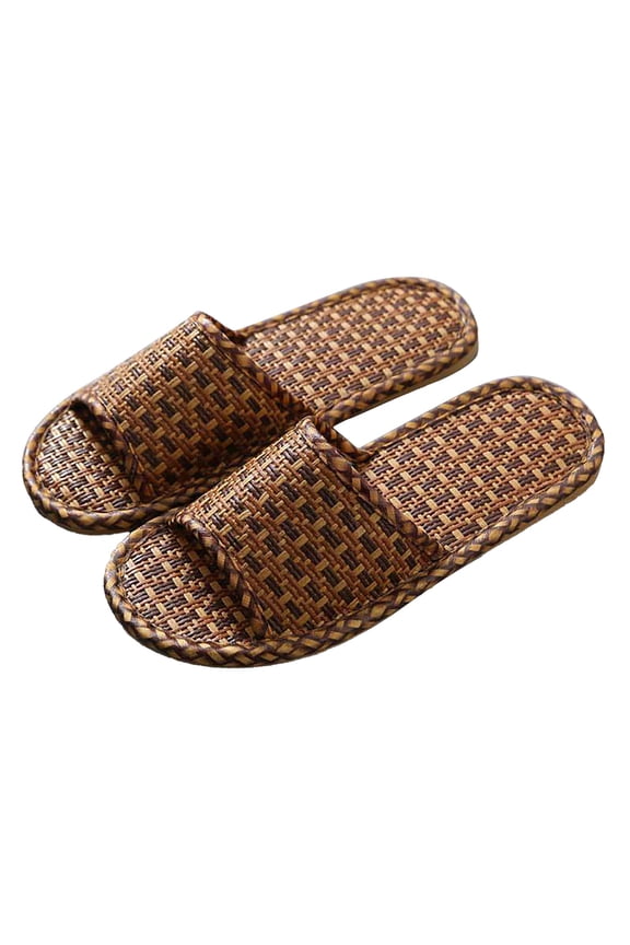 Grass Woven Slippers for Women Men Linen Summer Beach Bamboo Sandals Anti Slip Slides Size 6-11