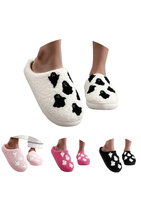 Cartoon Slippers for Womens Mens Cozy Plush Warm Slip on House Shoes Cute Ghost Indoor Outdoor Fuzzy Slippers