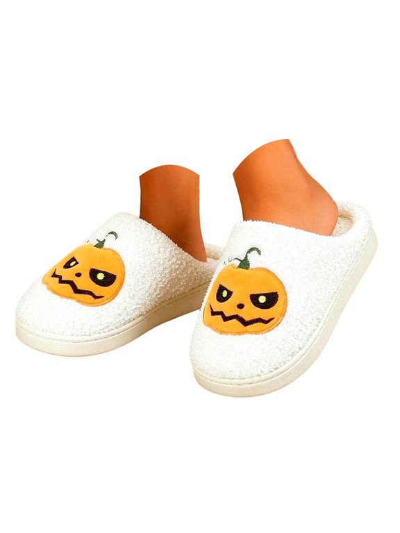 Halloween Womens Slippers Ghost Pumpkin Plush House Shoes Ghost Pumpkin Memory Non Slip Slides Gifts