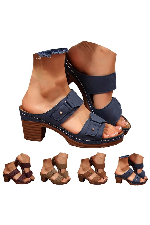 Heeled Sandals for Women 2026 Two Straps Open Toe Dress Casual Pumps Summer Backless Mules Slip on Slide Shoes Blue 8