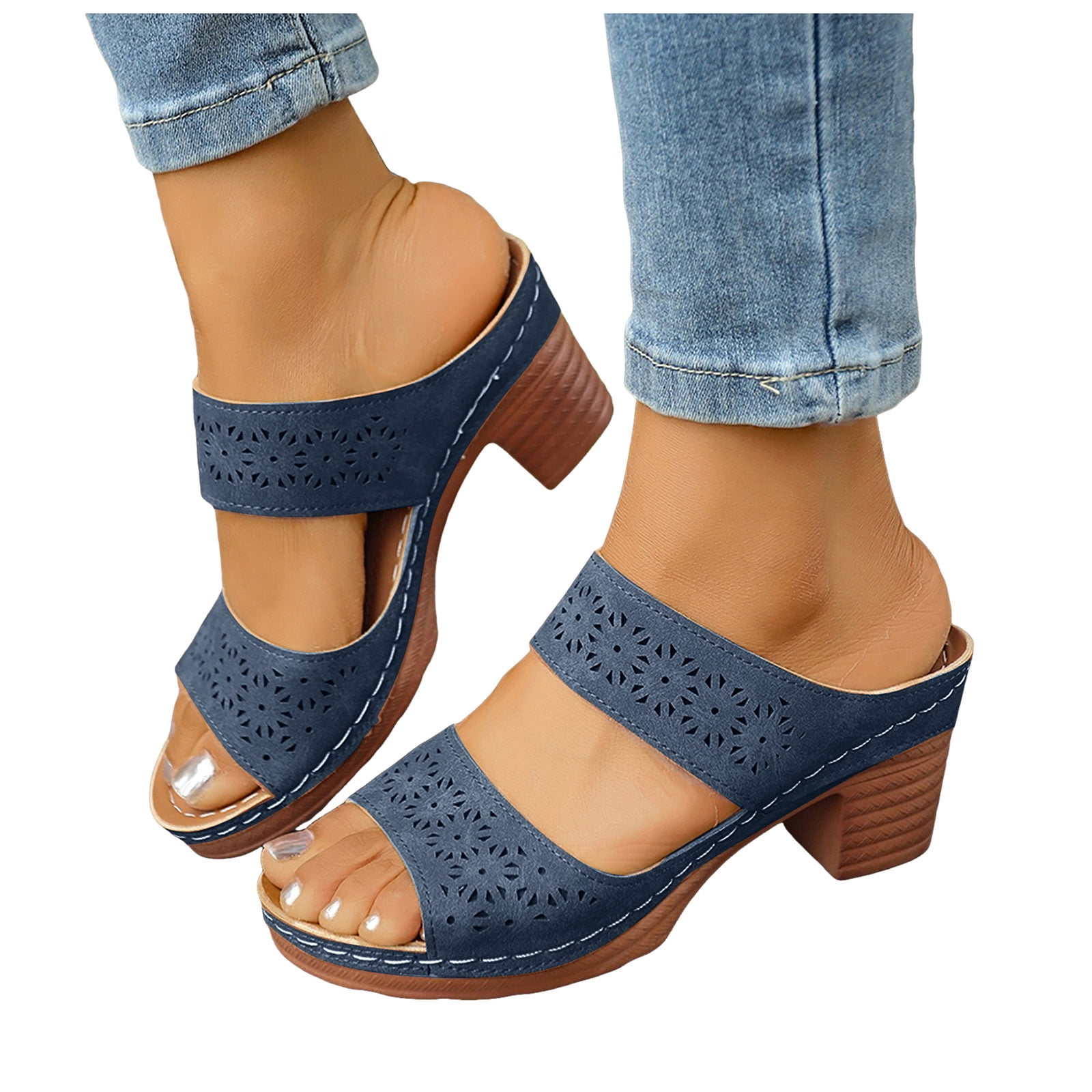 Dakaela Heeled Sandals for Women Low Block Chunky Heels Open Toe ...