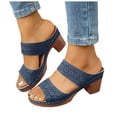 thumbnail image 1 of Dakaela Heeled Sandals for Women Low Block Chunky Heels Open Toe Backless Dress Casual Pumps Slip on Mules Shoes for Party Wedding Size 6-10 Blue, 1 of 9