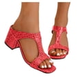 thumbnail image 1 of Dakaela Heeled Sandals for Women Square Open Toe Slip on Heeled Mules Comfortable Chunky Heel Casual Dress Pumps Slides Shoes Size 6-9 Red, 1 of 8