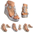 thumbnail image 1 of Dakaela Heels Sandals for Women Rhinestones Platform Wedge Sandal Sparkly Flower Dressy Summer Open Toe Wedding Party Walking Shoes Size 6-9 Gold, 1 of 7